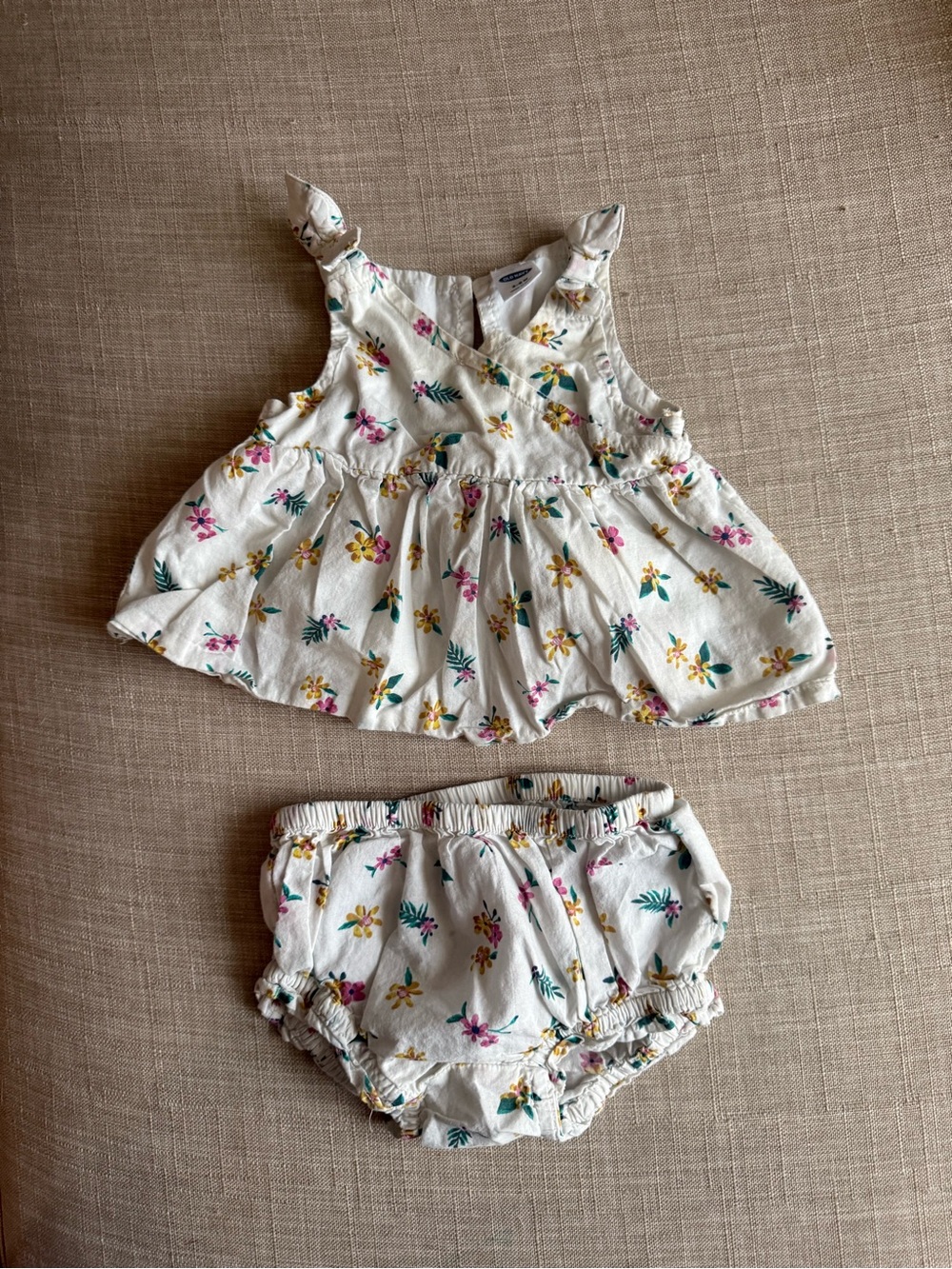 Old Navy Cream Floral Diaper Cover Set with Pink & Yellow Flowers